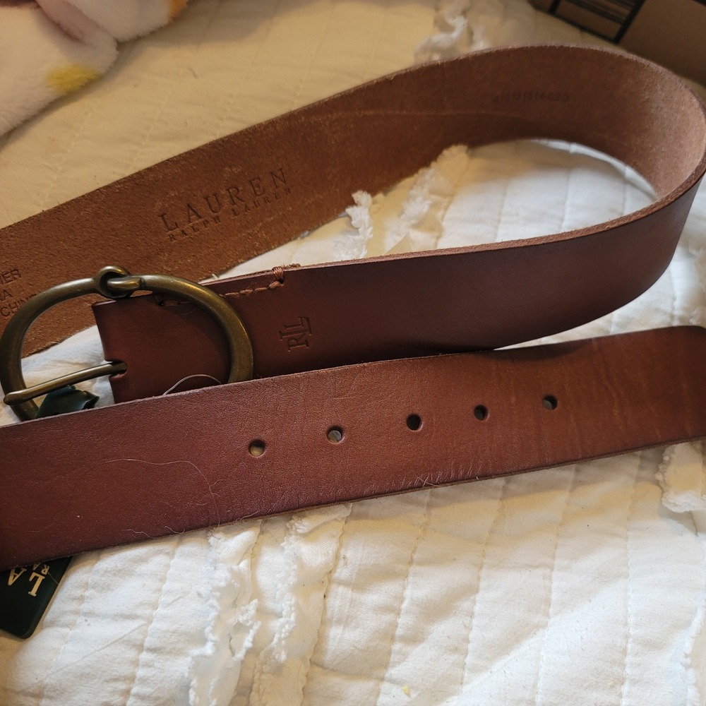 Ralph Lauren Men's Classic Leather Belt Antique Brass Buckleq - Picture 7 of 8